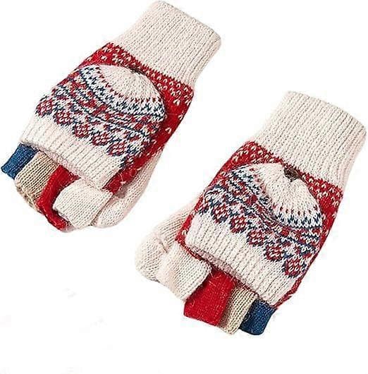 Touch Screen Vinter Strikkede Konvertible Fingerløse Handsker Uldhandsker Varme Luffer Dame Vinterhandsker[J]