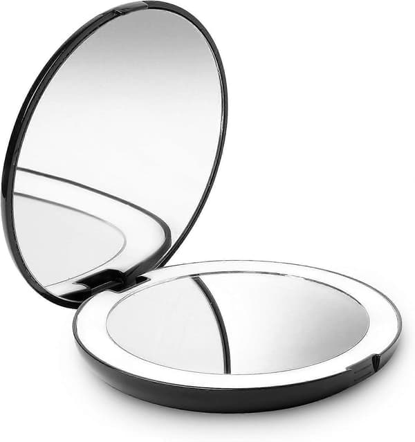Oplyst Rejse Makeupspejl, 1x/10x Forstørrelse - Dagslys LED, Kompakt, Bærbart