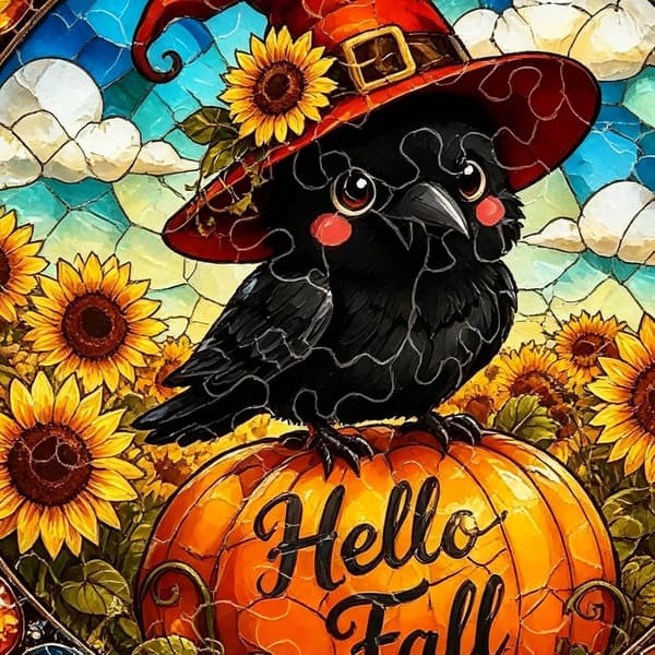 Akrylpuslespill solfanger – 2D DIY-dekorasjon (ugle/gresskar) for høst og Halloween (J)