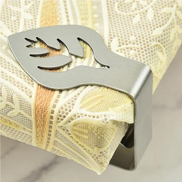 4 stk. stofklemmer, smuk overflade, bordklemmer, rustfri, bladformede stofklemmer