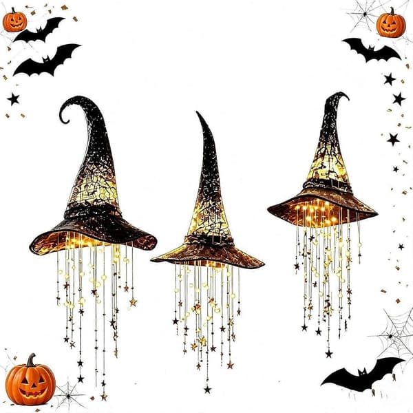 Lysende heksehatt-design hengende klokkeornament 20*20*30CM Witch Hat