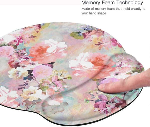Ergonomisk musemåtte med håndledsstøtte, lyserøde blomster, pæoner, blomster, skridsikker gummibase musemåtte til hjemmekontor og gaming