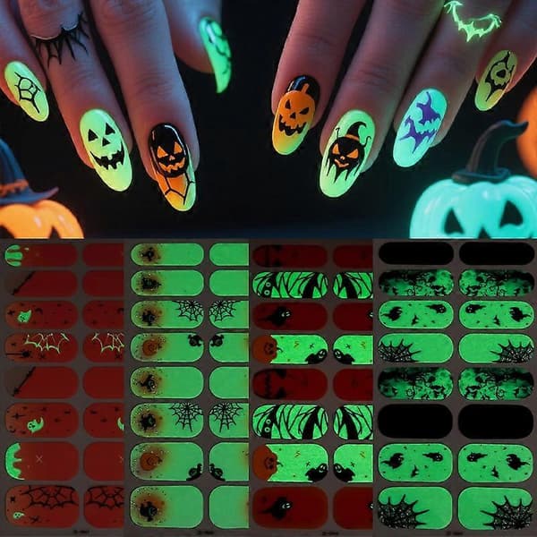 Selvlysende Halloween-negledesign - Neglefoliesett