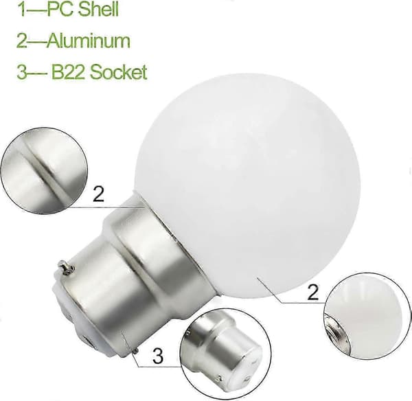 LED 3W Golfkugle B22 Dæmpbar Pære 6-pak