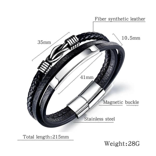 Flettet læderarmbånd til mænd sort_OF [XR][J]