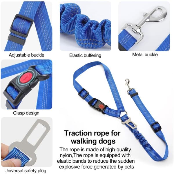 2-delt justerbar bilsikkerhedssele til hund, elastisk vibrationsdæmpende bilsikkerhedssele til hund egnet til biler (sort + grå)[J] 0.36 kg