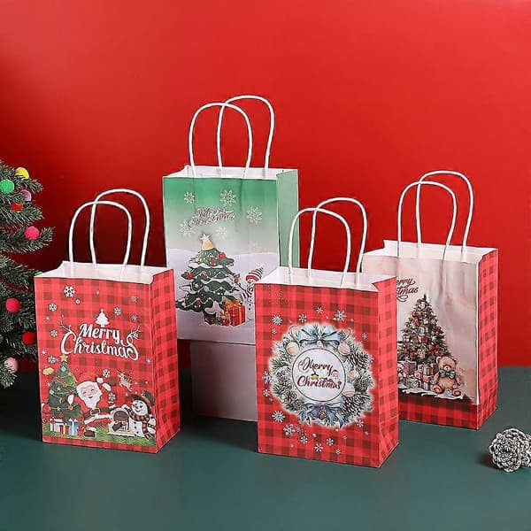 20 st. julklappspåsar, festväskor, godisförpackningar, julklappspåsar i papper, tecknade kraftpapperspåsar [J]