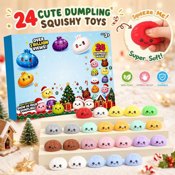 Adventskalender 2026, 24 överraskande dumplingkalender, Squishies-leksaker, stressavlastande leksaker