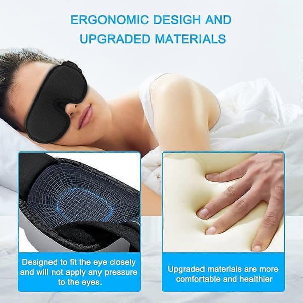Ergonomisk sovmask, andningsbart minnesskum, hudvänligt tyg Black