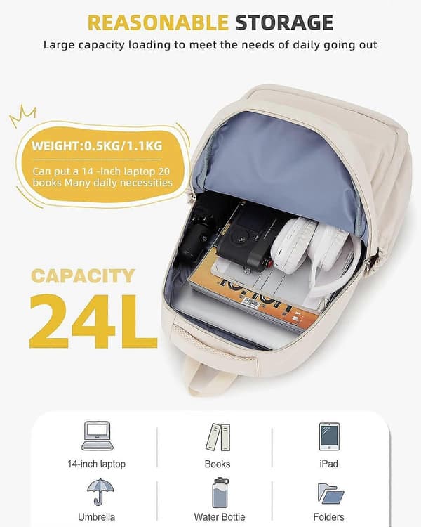Lättvikts Laptop Ryggsäck för Dam 20L, Beige