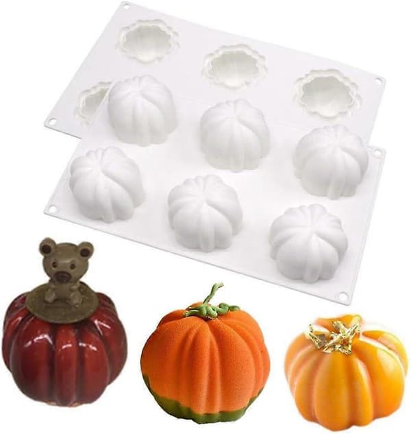 2 st 3D Pumpa Halloween Silikonform Moussebricka Formar för Choklad Cupcake Ljus Pudding Gelé Cheesecake Bakning[J]
