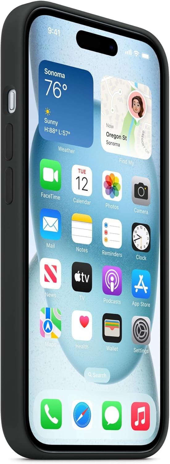 Apple iPhone 15 -silikonikuori MagSafella - Musta
