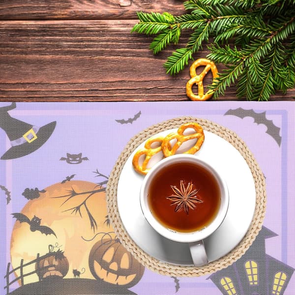 Halloween-bordstabletter, set om 4 - Bomullslinne-designer skålkopp (JJ)