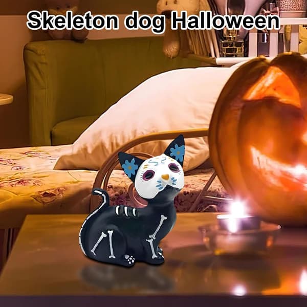 Døde Dage figurer, Halloween, harpiks skelet, kat, hund, sukkerkranie skulptur (J)