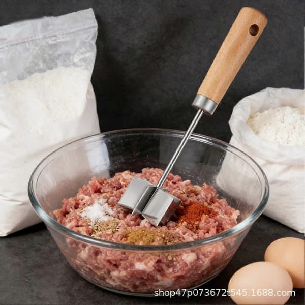 Köttkvarn Rostfritt Stål, 6 Böjda Blad Köttmosare, Verktyg för att Hacka Nötfärs & Hamburgare[J]