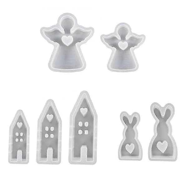 7PC DIY Hus Kanin Vinkel Stearinlys Silikonform Kjærlighet Husform Dekor SZRH[J]