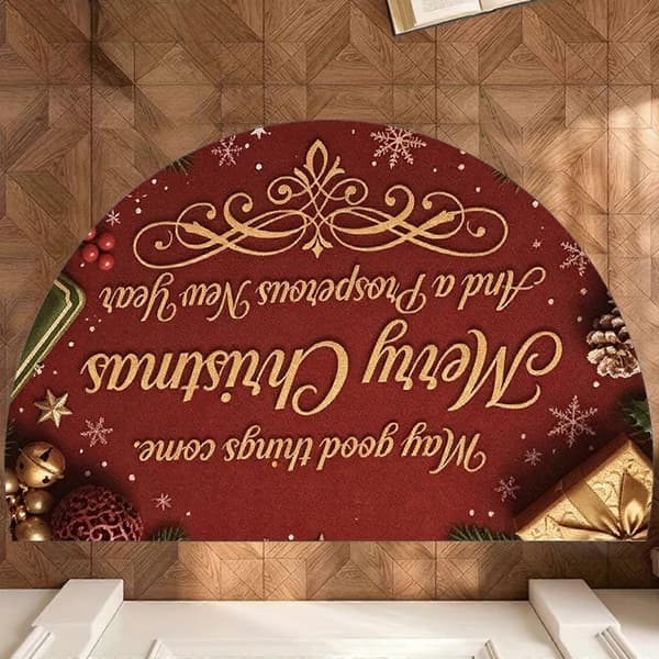 Halvcirkelformet dørmåtte med Merry Christmas-tryk 40x60cm