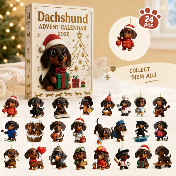 Julekalender (24 dager) – Flat 2D Akryl Samleobjekt – Dachshund Design Julekalender (J)