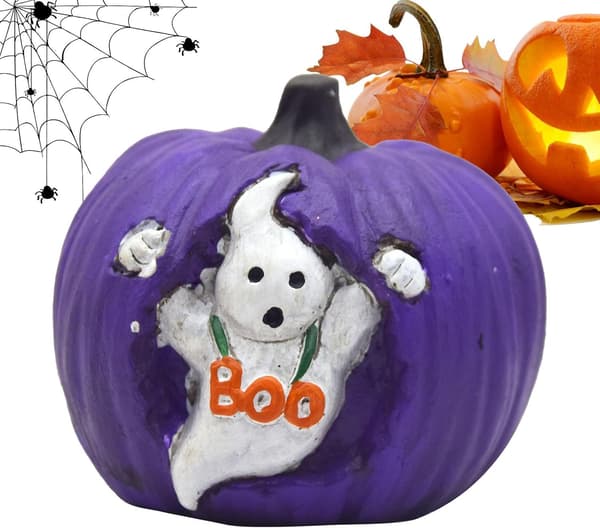 Samleobjekt Halloween-dekorasjon: skummelt gresskar, rekvisitt, spøkelsesgresskarfigur (J)
