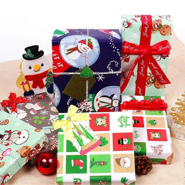 Julklappspapper Presentpåsar för julfest Presentinslagning 10 st[J]