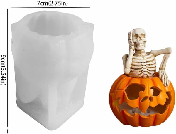 Håndlavet græskar kranie lysform til sæbe, lerhåndværk, 3D lysform til Halloween (J)