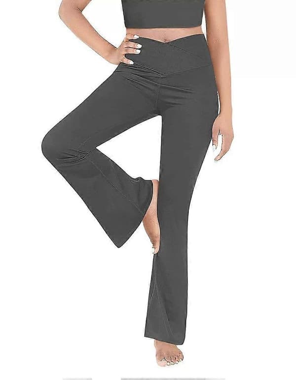 Svarta utsvängda yogabyxor för kvinnor, Crossover smörmjuka bootcut-leggings