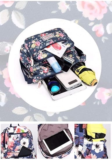 Multi-Pocket Casual Crossbody Handväskor för Kvinnor Vattentäta Axelväskor i Nylon (Blommig-Blå)