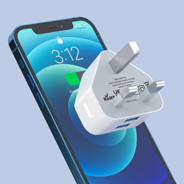 USB-plugg 3-pinners strømlader, USB-veggladerpluggadapter kompakt telefonladehode gammel