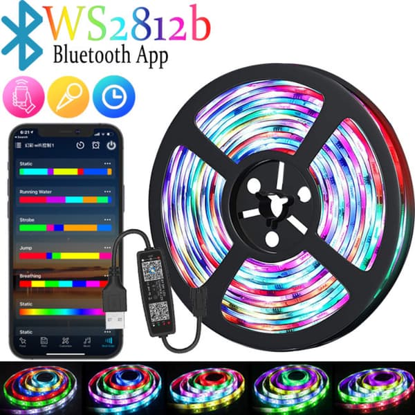 LED-strips Bluetooth WS2812b iriserende lys, 18 lysdioder/m Ambient USB-lys (2 meter)