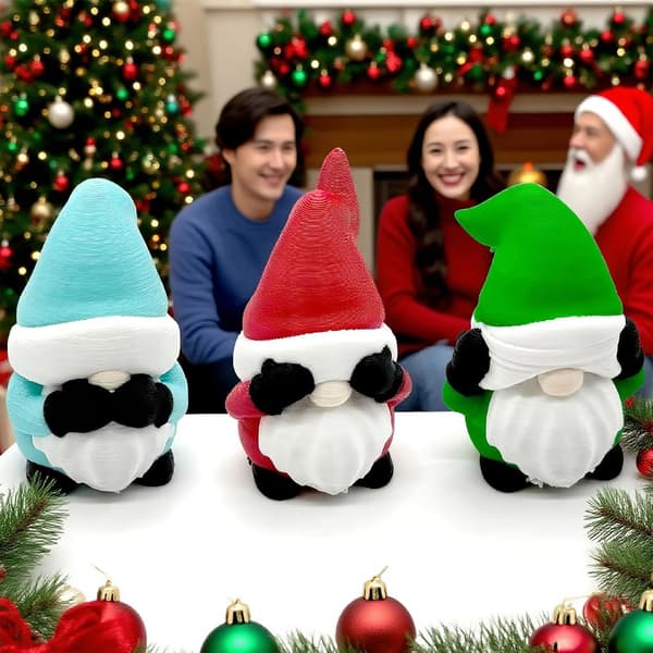 Søt julehagegnomfigur (trefarget versjon) – 3D-printet gnom (J)