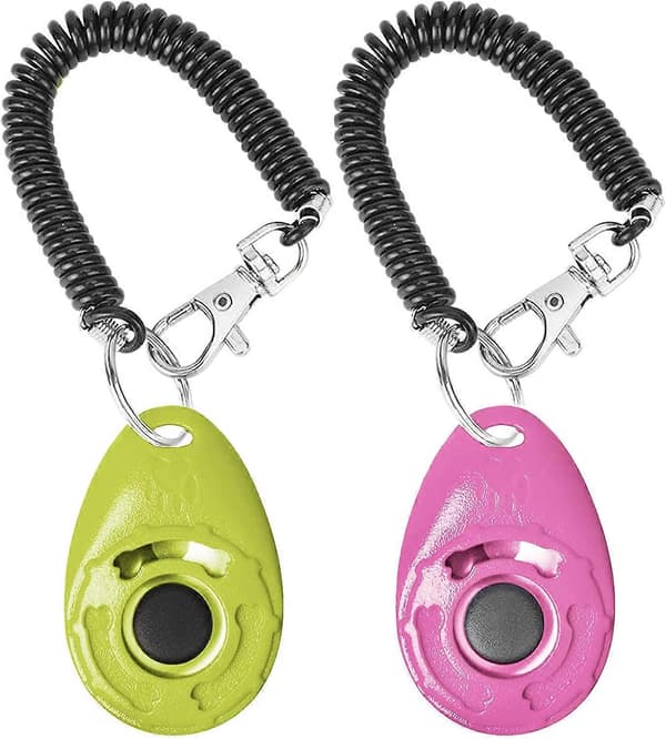 2-pack hundträningsklicker med handledsrem (rosa och grön)