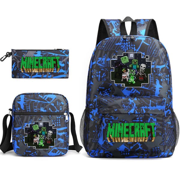 Minecraft Skoletaske Rygsæk Penalhus Skuldertaske Tre-delt Sæt (J) Pattern ~2 3PC