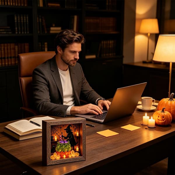 Generisk Halloween LED-belyst skyggeboks, skremmende samleobjekt (J)