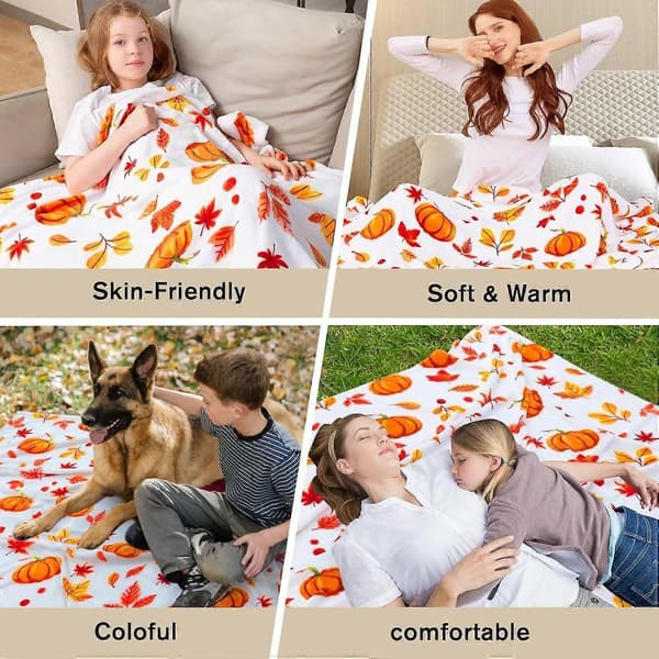 Høstteppe, Halloween Gresskar Høst Plysj Høstdekor Fleece Mykt Teppe Piknikteppe for Sofa Lenestoler [XR][J]