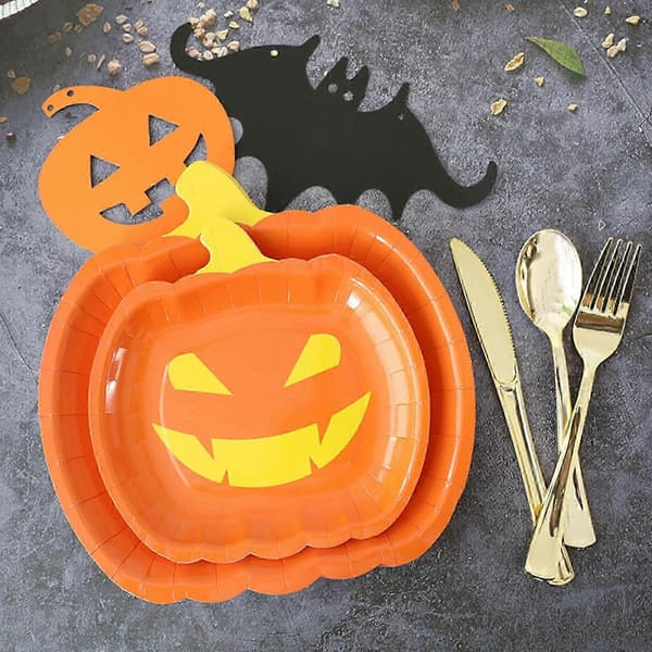 10 delar/set Halloween Pumpa Papperstallrik Bricka Heminredning Middagstallrik[J] L