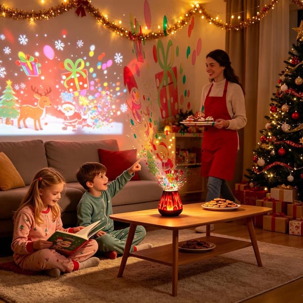 Julprojektor med snöflingemönster och flameffekt – USB-driven version (J)