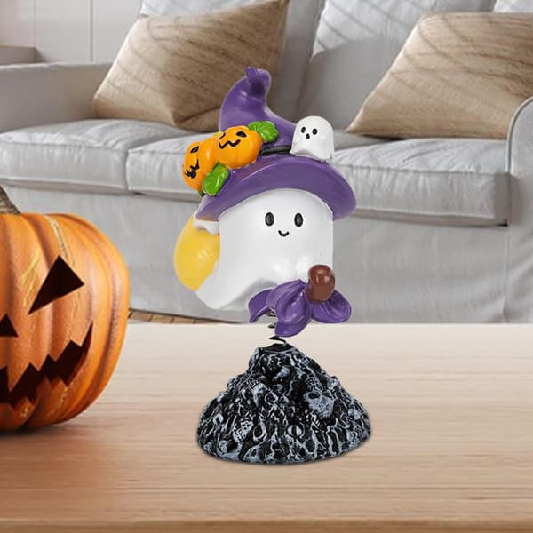 Liten Halloween-spøkelsesfigur, harpiksstatue med bobblehode til skrivebordet ditt (J)