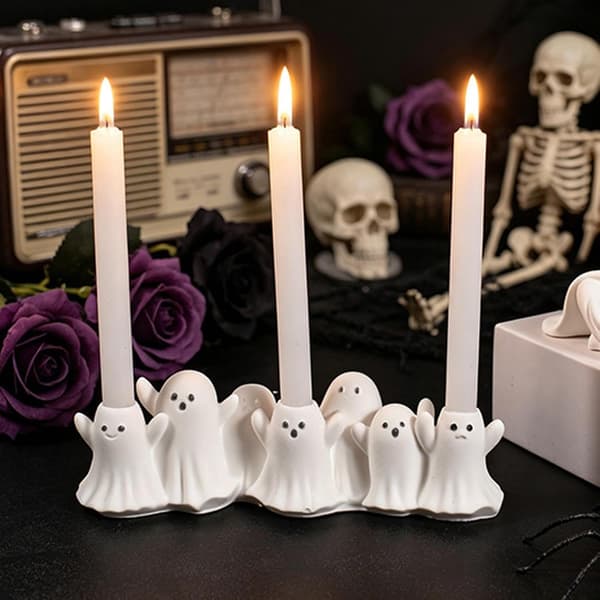 Silikonform for Halloween-lysestaker, enkel utløsning, Halloween-spøkelsesform, vokslysestakeform (J)
