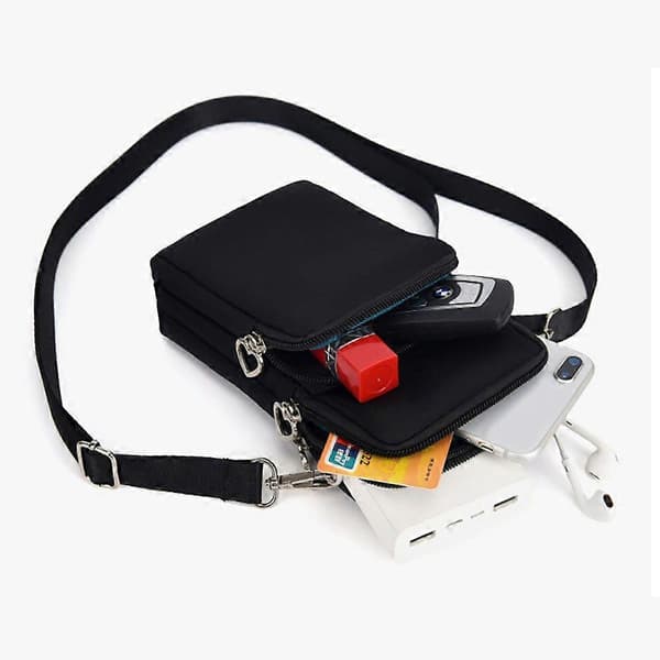 Slitstark Crossbody-telefonväska i Nylon och Polyester - Svart