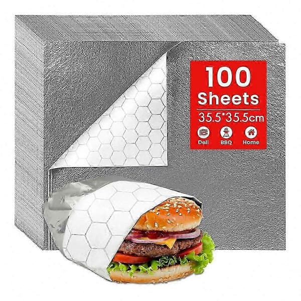 Sandwichinnpakningspapir med foliebakside, 100 ark Silver