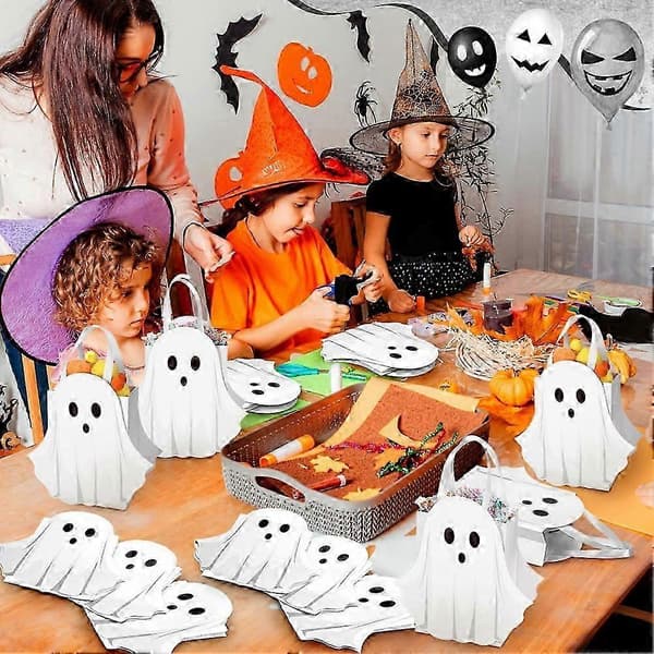 Halloween Spökgodisväskor för Godis & Snacks | 5-pack Vita Pappersfestväskor White