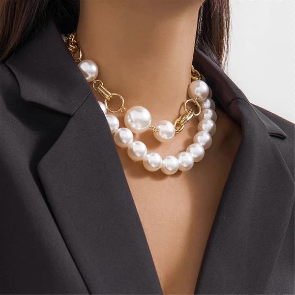 Smart Dobbeltlags Perlehalskæde Elegant Choker Perlevedhæng Halskæde Statement Halskæde til Modeentusiaster[J] Silver
