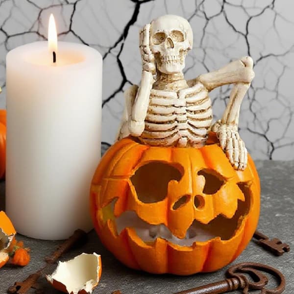 Håndlavet græskar kranie lysform til sæbe, lerhåndværk, 3D lysform til Halloween (J)