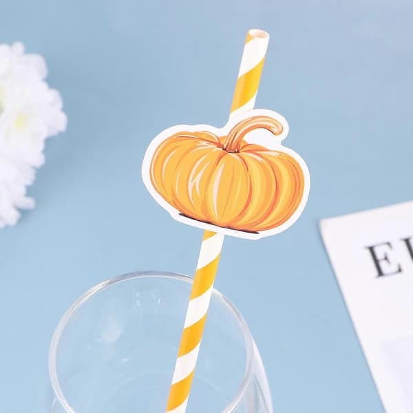 Halloween papperssugrör pumpa pappersrandiga sugrör för dekoration 40 st