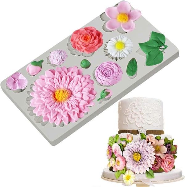 Blomst- og bladfondantform for kakedekorasjon, krysantemum, roser silikon godteriform, cupcake-topper, polymer[J]