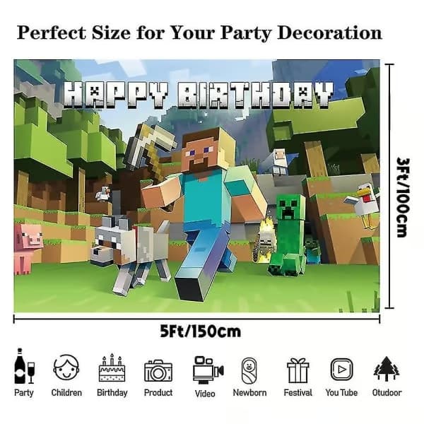 Minecraft-syntymäpäiväjuhlien taustakangas