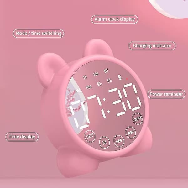 Digitala väckarklockor, Bluetooth-högtalare, väckarklocka Stereo LED-skärm Bluetooth Hem Barn Väckarklocka, Grön Pink