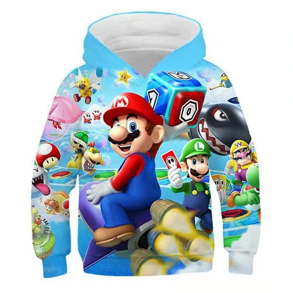 Super Mario Tryck Barn Hoodies Långärmad Tröja Sporttoppar E 7-8 Years