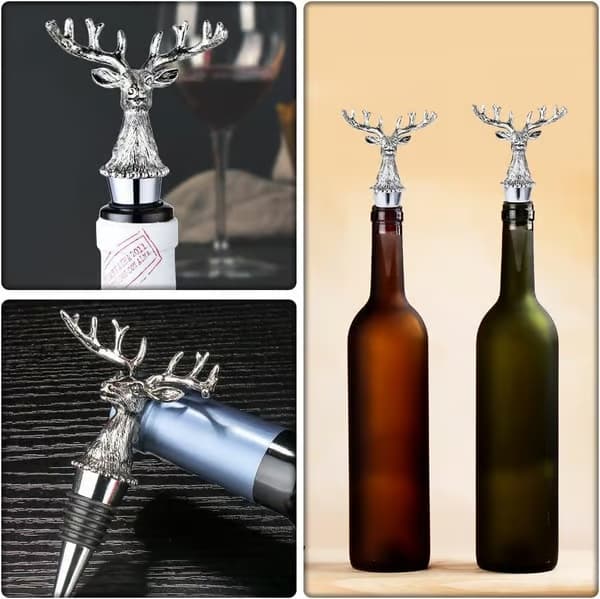 st Silver Älg Hjort Huvud Vinflaskpropp Rustik Lantlig Stil Djur Flaskpropp Vinkorkar Propp för Vin Champagne Öl