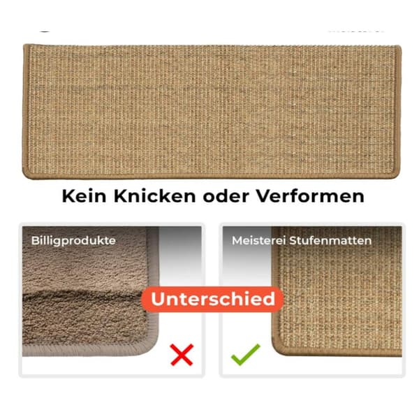 Sisal trappetrin, indendørs, 1 stk., rektangulær (kork, med kant, 65 x 24 cm)